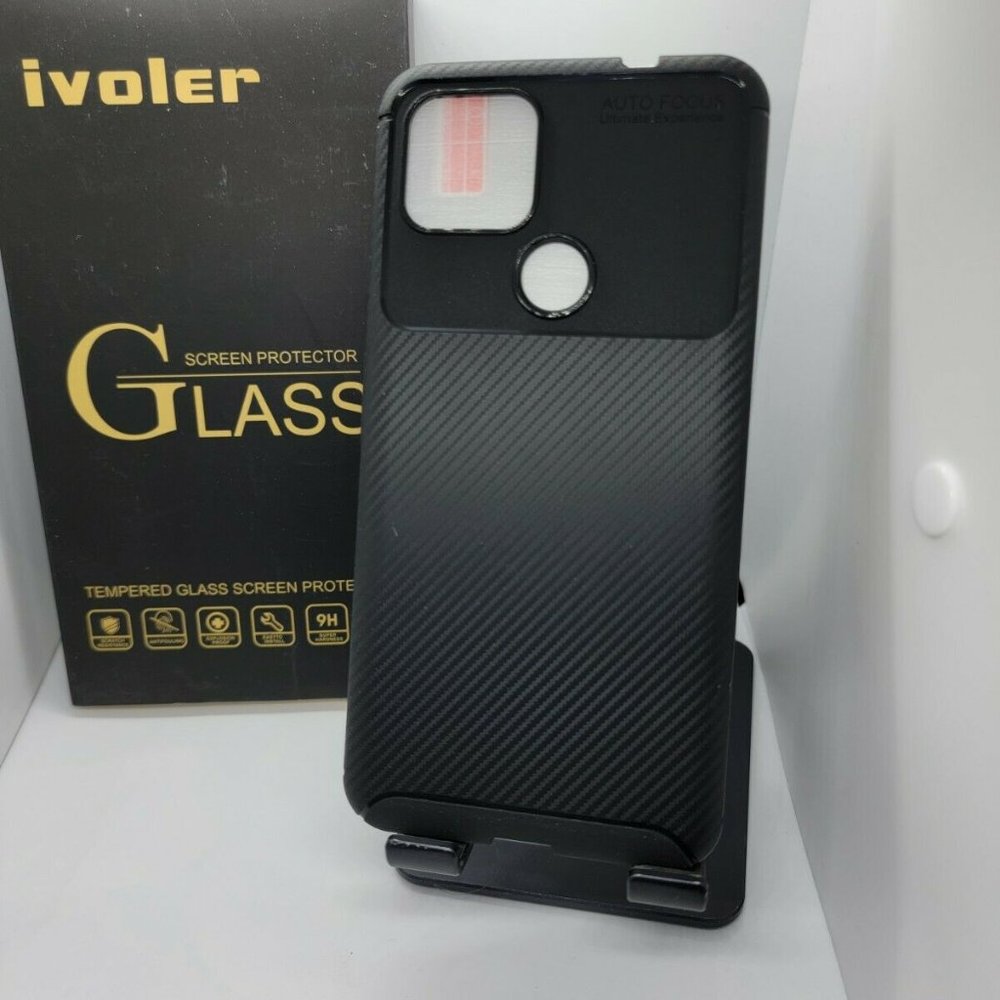 NWT iVoler Google Pixel 4a Black Carbon Design W/3 Glass screen protectors - Picture 1 of 4
